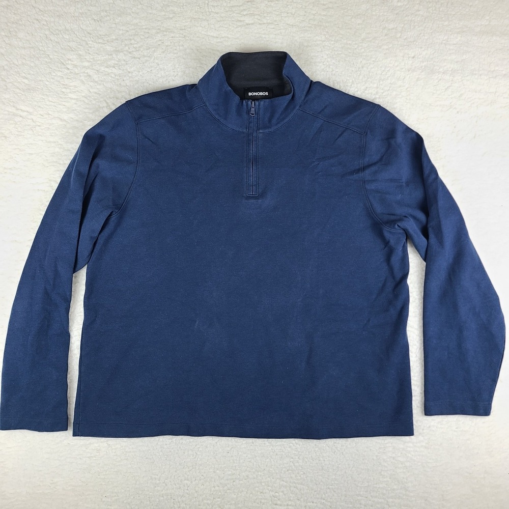 BONOBOS Sweater Mens 2XL XXL Blue Navy Slim Fit‎ Quarter Zip Sweatshirt